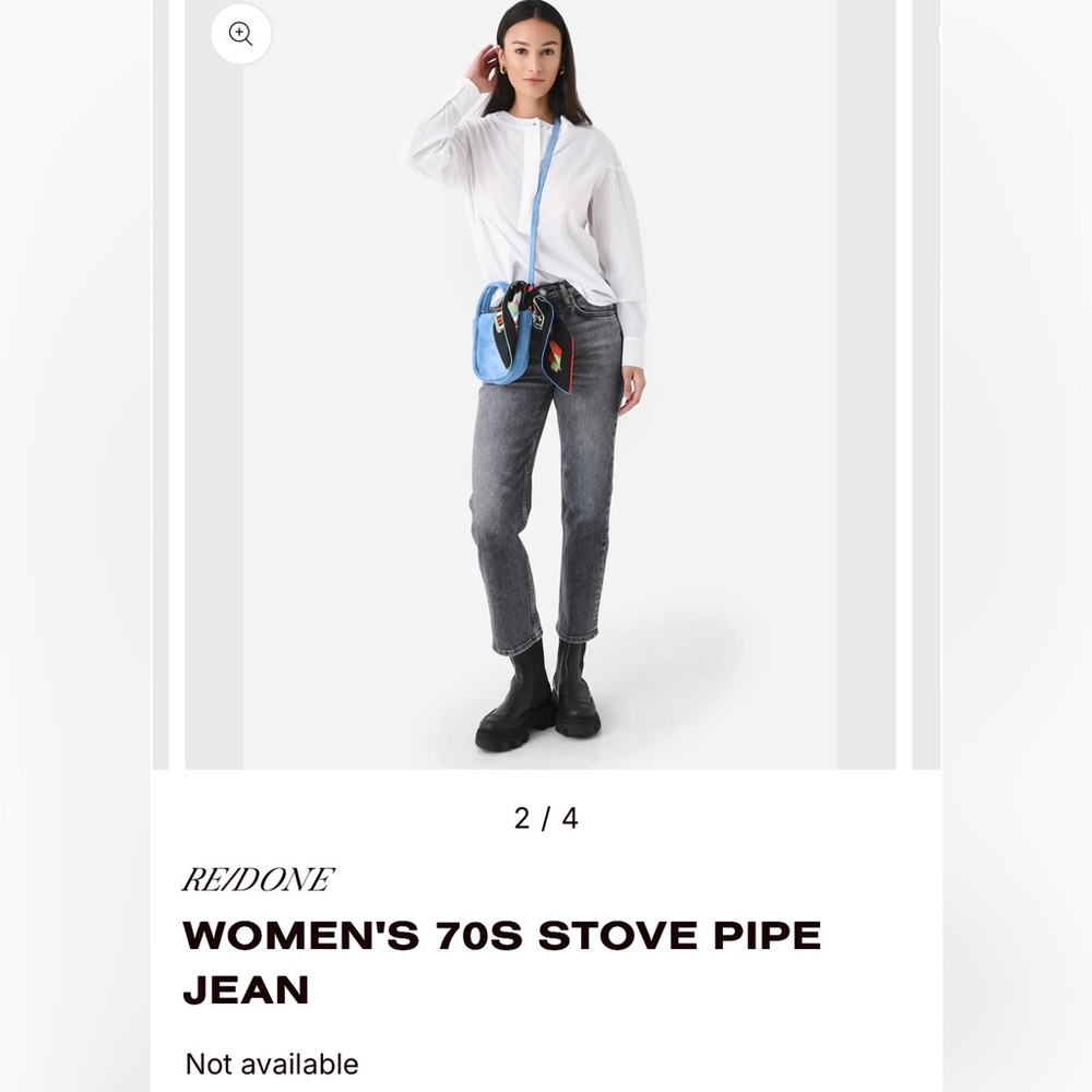 RE/DONE denim Stretch straight leg, retail $315 grey/black 70s stove pipe